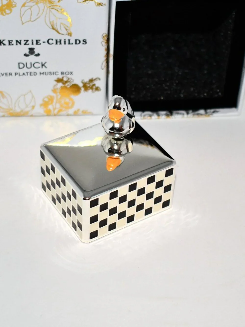 Mackenzie Childs Duck Silver Plated Music Box #78220-1113 NWT